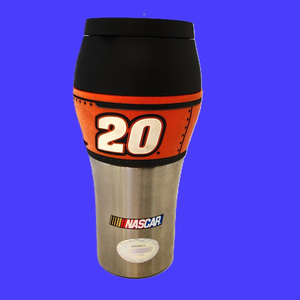 Nascar silver Patented thermos sports mug signed Tony Steward #20 Nascar Thermos